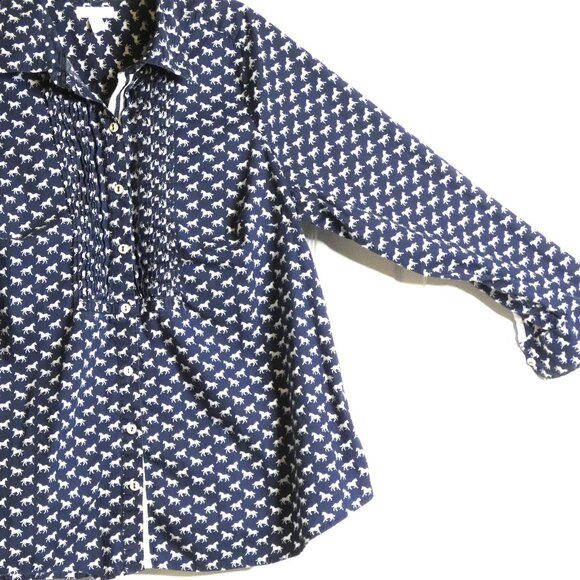 Blue Blouse Size 18W Charter Club Horses Smock Long Sleeve Pleats Equestrian - Picture 2 of 6